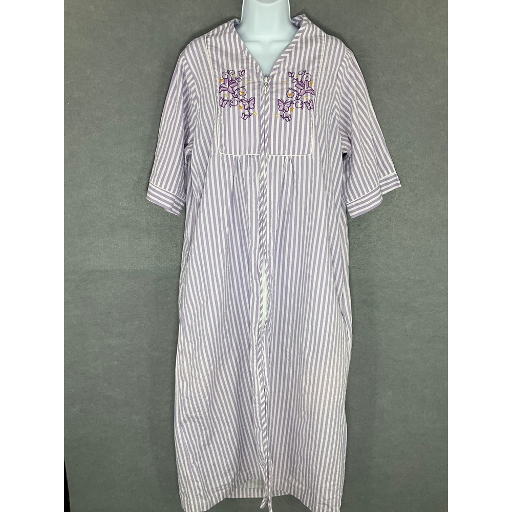 Collections Etc. Robe Womens S‎ Embroidered Seersucker Nightgown Cottagecore VTG